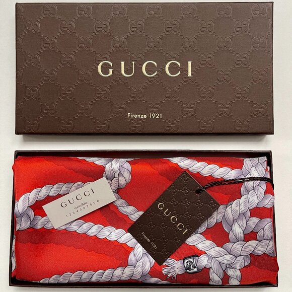New Gucci Scarf GG Logo Ropes Print Nautical Style Silk Wrap - Picture 2 of 14